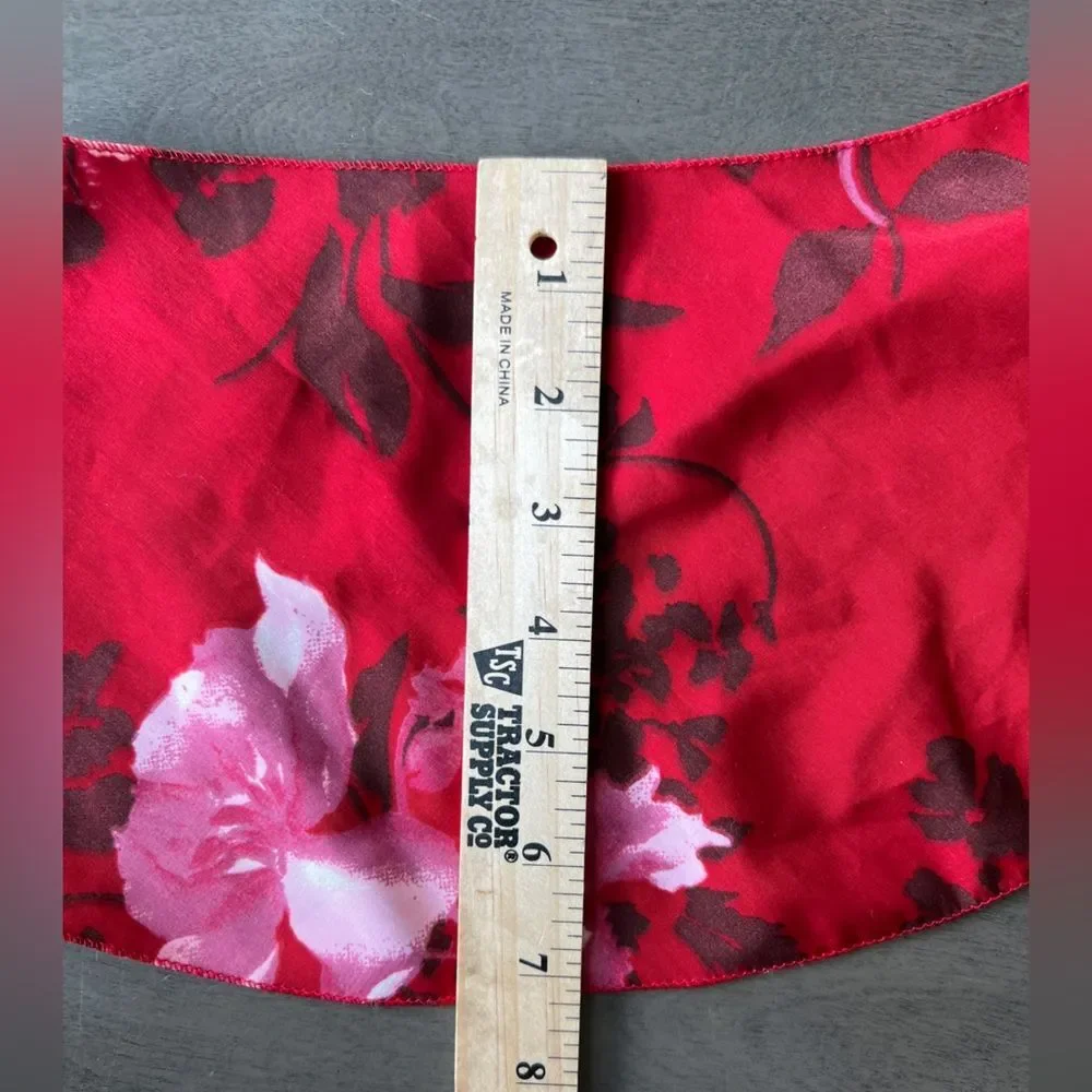 Red Floral Silk Headband Scarf Wide Head Wrap Hair Scarf